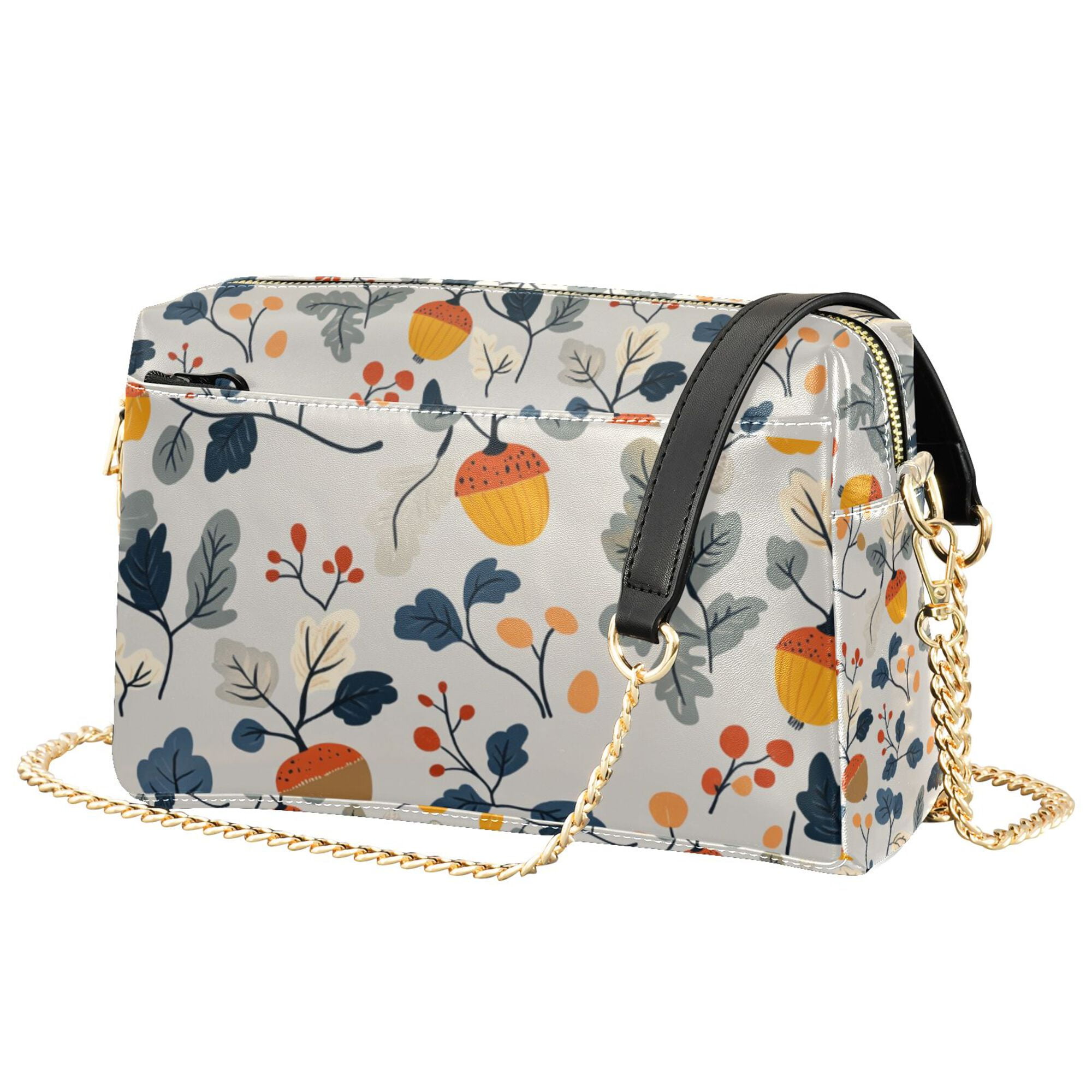 FORMRS Women Crossbody Purse with Chain Strap Vegan Leather Shoulder Handbag, Acorn Leaves Pattern