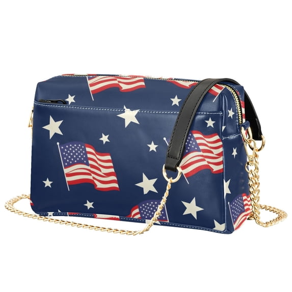 FORMRS Women Crossbody Purse with Chain Strap Vegan Leather Shoulder Handbag, American Flag Pattern