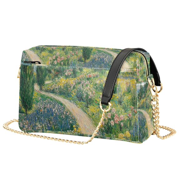 FORMRS Women Crossbody Purse with Chain Strap Vegan Leather Shoulder Handbag, Art Garden Scene