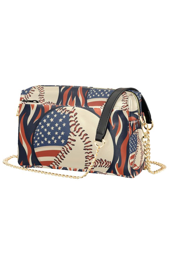 Women Crossbody Purse with Chain Strap Vegan Leather Shoulder Handbag, Baseball Pattern