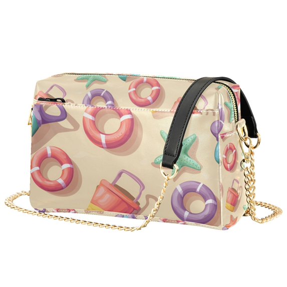 FORMRS Women Crossbody Purse with Chain Strap Vegan Leather Shoulder Handbag, Beach Toys Pattern