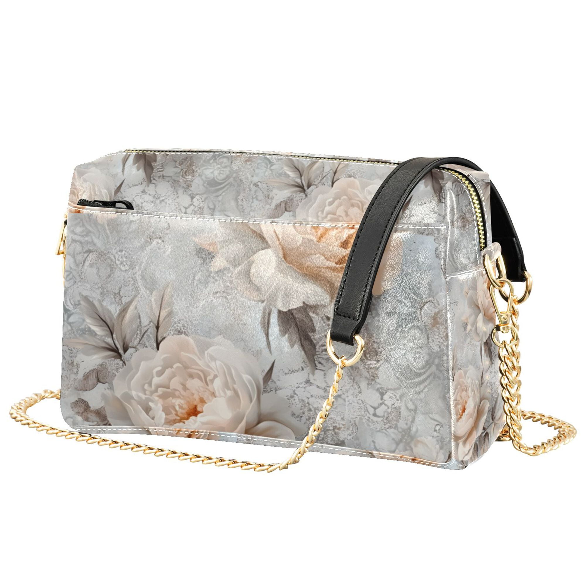 FORMRS Women Crossbody Purse with Chain Strap Vegan Leather Shoulder Handbag, Beautiful Floral