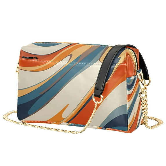 FORMRS Women Crossbody Purse with Chain Strap Vegan Leather Shoulder Handbag, Beige Abstract Wavy