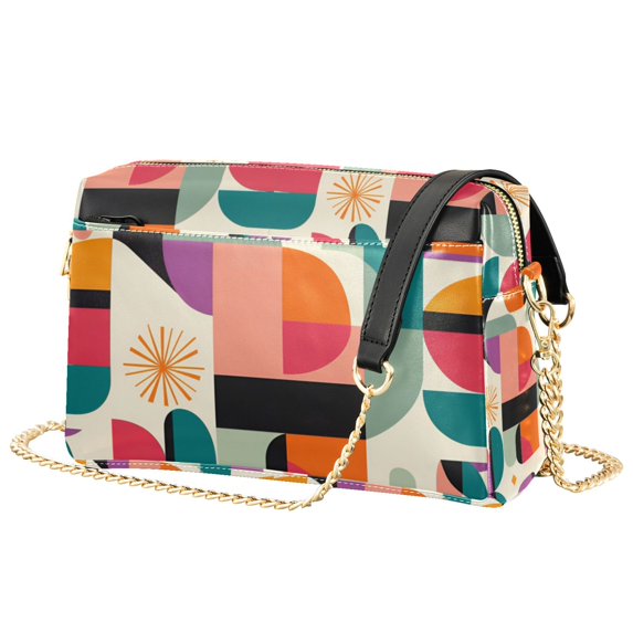 FORMRS Women Crossbody Purse with Chain Strap Vegan Leather Shoulder Handbag, Beige Abstract