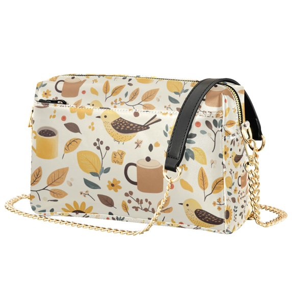 FORMRS Women Crossbody Purse with Chain Strap Vegan Leather Shoulder Handbag, Beige Birds Floral