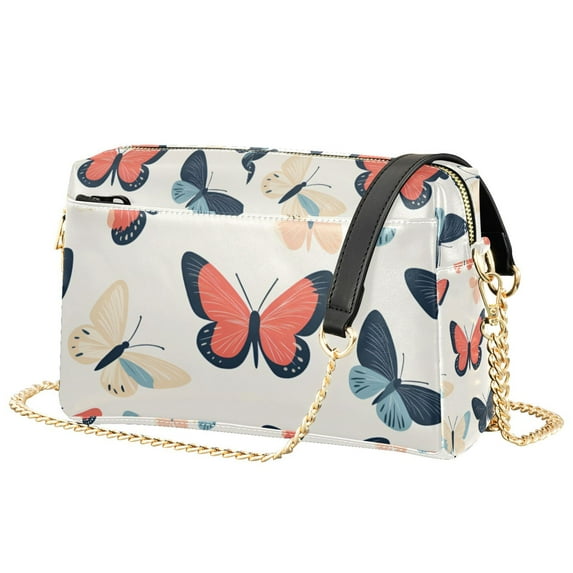 FORMRS Women Crossbody Purse with Chain Strap Vegan Leather Shoulder Handbag, Beige Butterflies