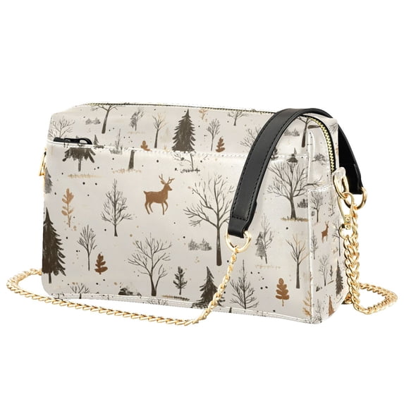 FORMRS Women Crossbody Purse with Chain Strap Vegan Leather Shoulder Handbag, Beige Christmas Forest