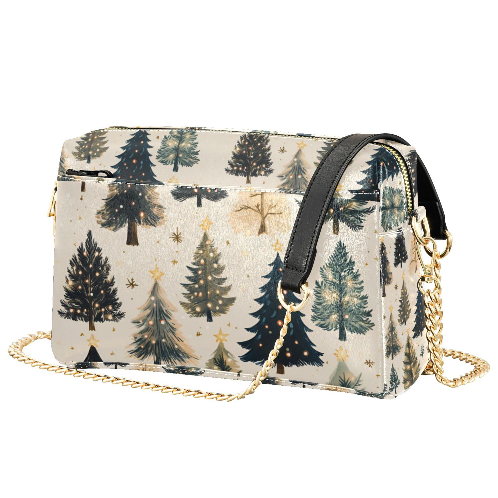FORMRS Women Crossbody Purse with Chain Strap Vegan Leather Shoulder Handbag, Beige Christmas Trees