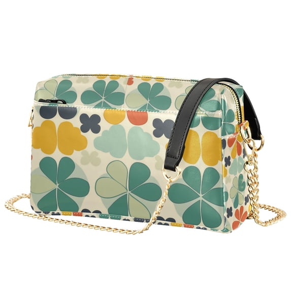 FORMRS Women Crossbody Purse with Chain Strap Vegan Leather Shoulder Handbag, Beige Clover Pattern