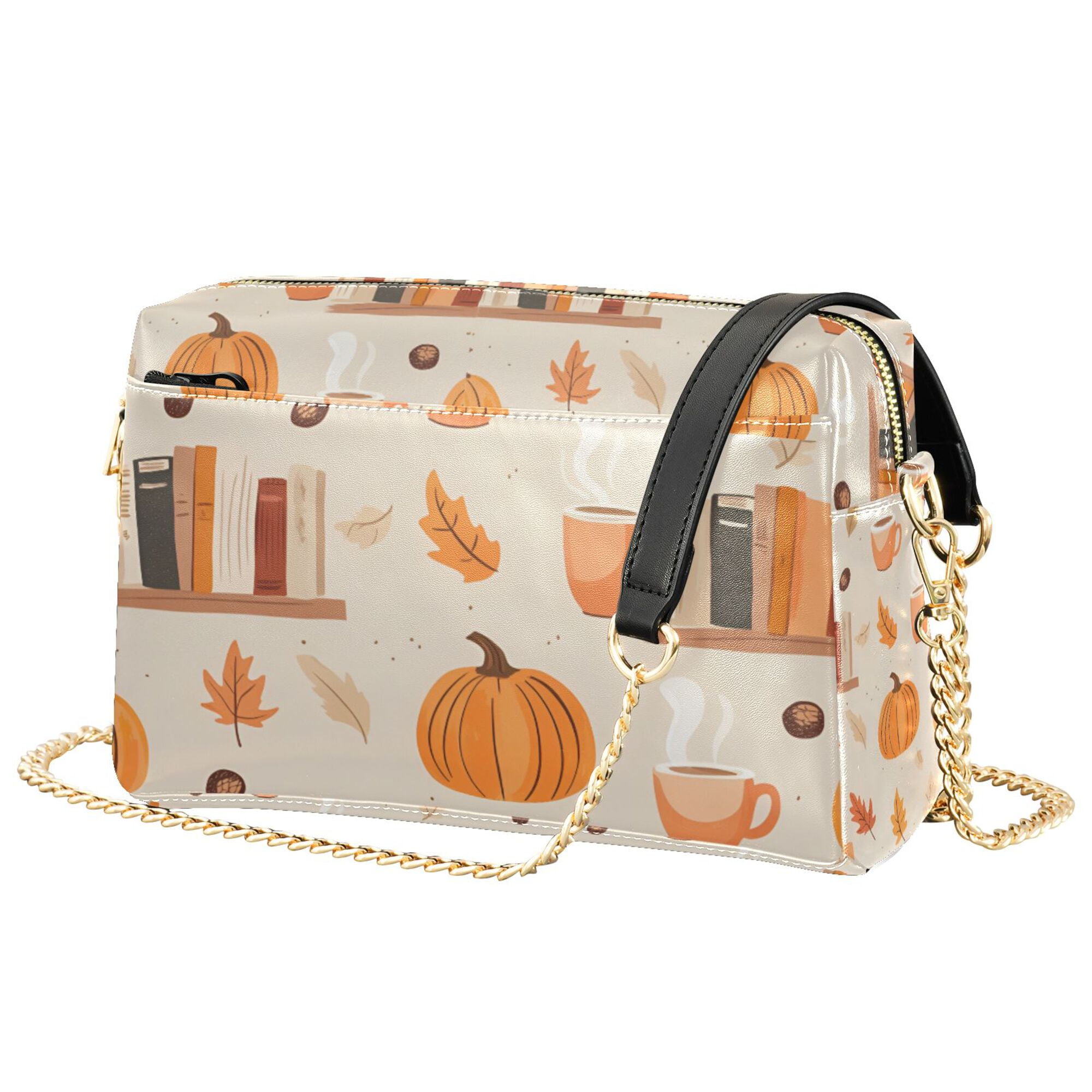 FORMRS Women Crossbody Purse with Chain Strap Vegan Leather Shoulder Handbag, Beige Fall Acorns Pattern