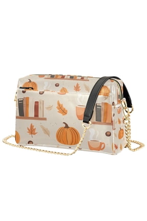Women Crossbody Purse with Chain Strap Vegan Leather Shoulder Handbag, Beige Fall Acorns Pattern