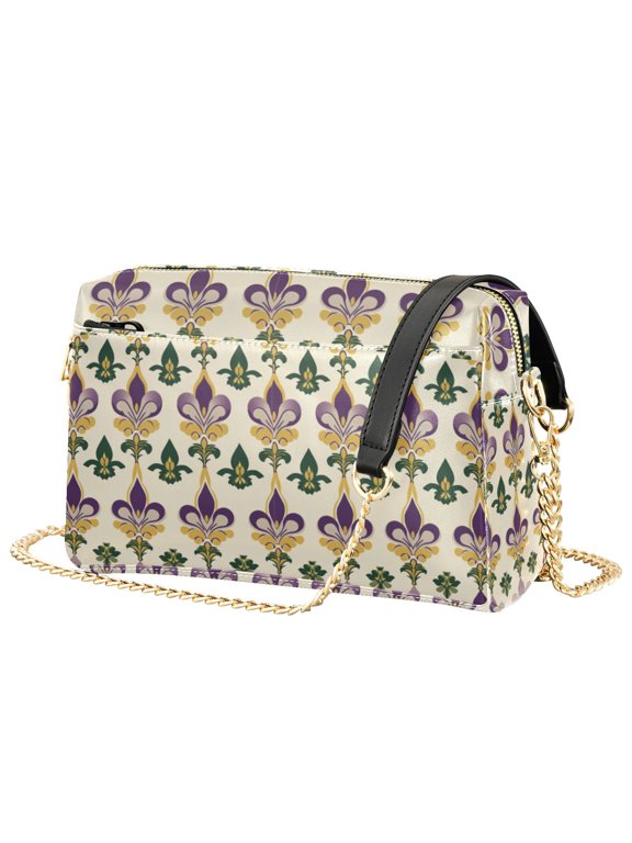 Women Crossbody Purse with Chain Strap Vegan Leather Shoulder Handbag, Beige Floral Pattern