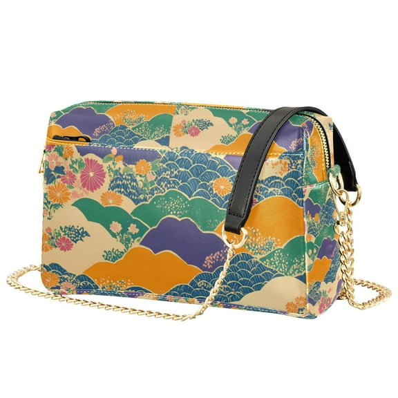 FORMRS Women Crossbody Purse with Chain Strap Vegan Leather Shoulder Handbag, Beige Floral Wave