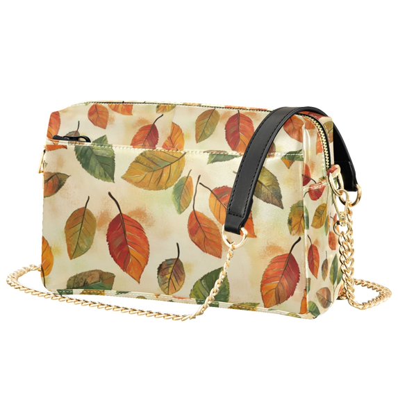 FORMRS Women Crossbody Purse with Chain Strap Vegan Leather Shoulder Handbag, Beige Leaves