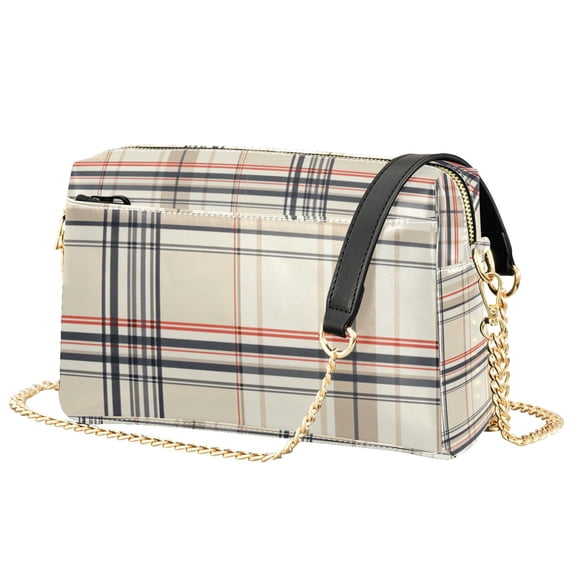 FORMRS Women Crossbody Purse with Chain Strap Vegan Leather Shoulder Handbag, Beige Plaid Pattern