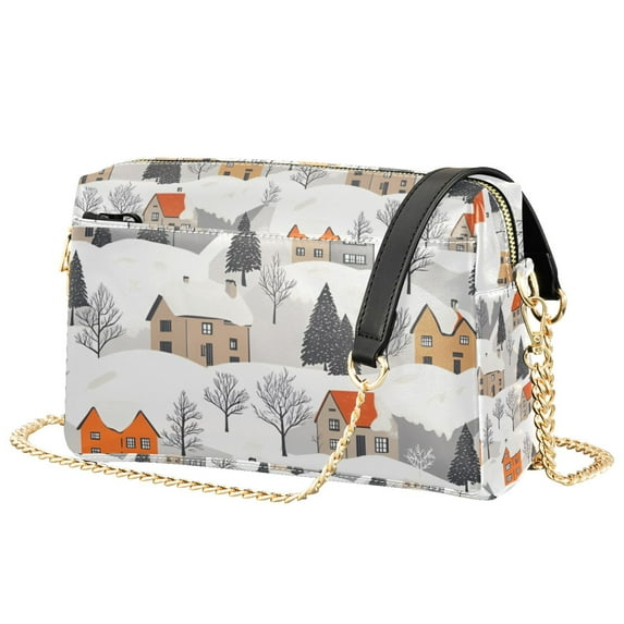 FORMRS Women Crossbody Purse with Chain Strap Vegan Leather Shoulder Handbag, Beige Snow Houses