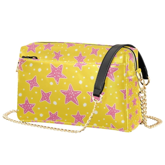 FORMRS Women Crossbody Purse with Chain Strap Vegan Leather Shoulder Handbag, Big Pink Stars Pattern