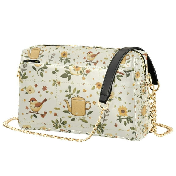FORMRS Women Crossbody Purse with Chain Strap Vegan Leather Shoulder Handbag, Birds Sunflowers