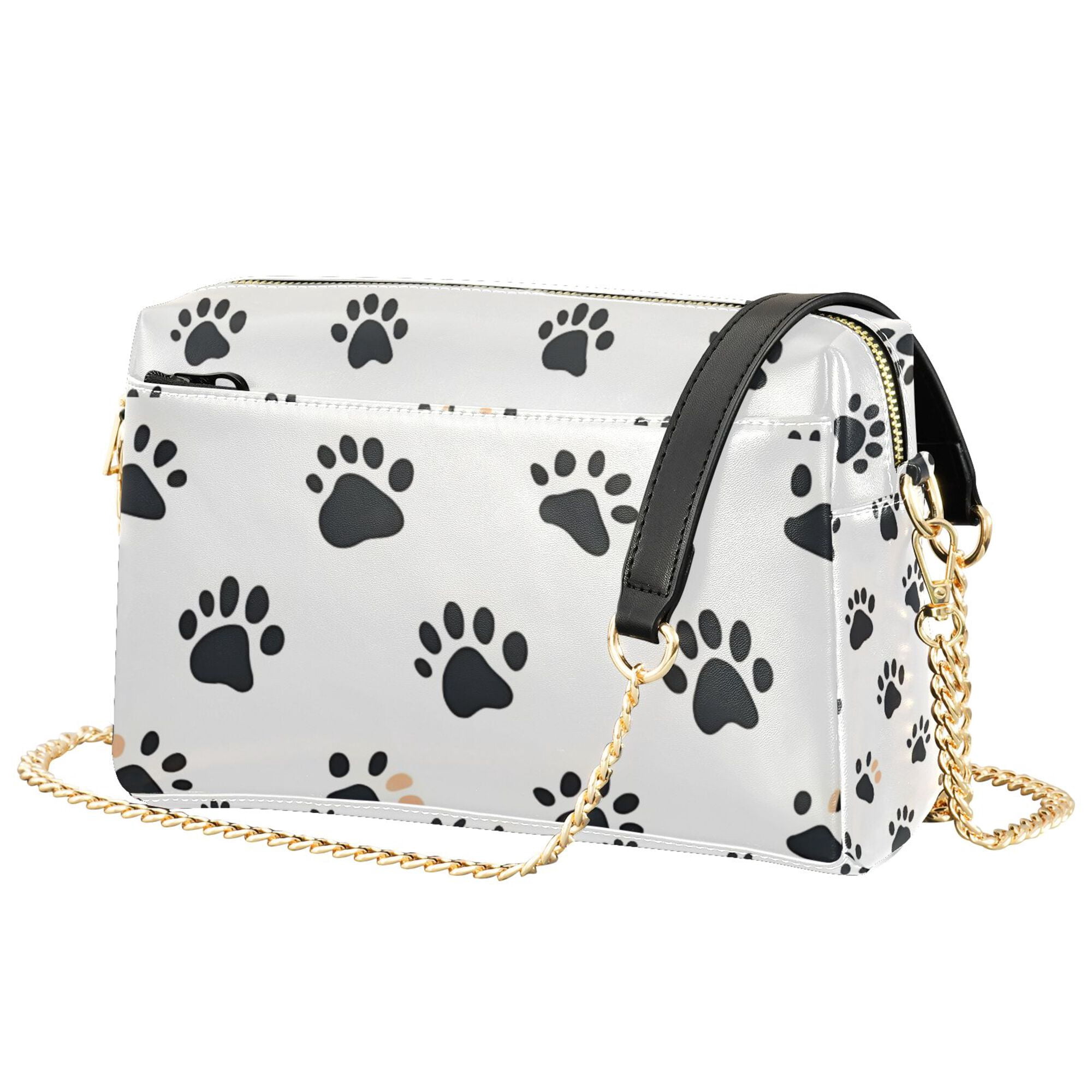 FORMRS Women Crossbody Purse with Chain Strap Vegan Leather Shoulder Handbag, Black Cartoon Cat Paw