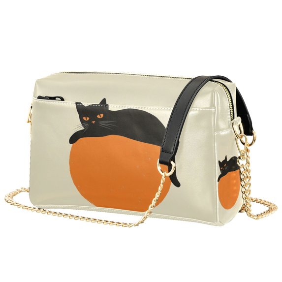 FORMRS Women Crossbody Purse with Chain Strap Vegan Leather Shoulder Handbag, Black Cat Orange Ball