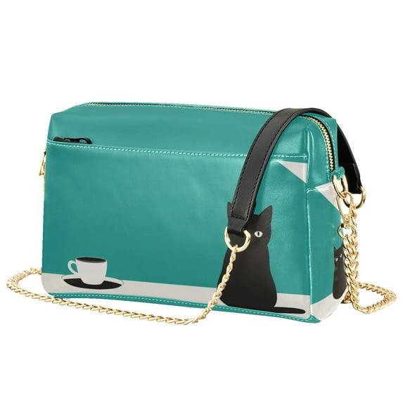 FORMRS Women Crossbody Purse with Chain Strap Vegan Leather Shoulder Handbag, Black Cat and Coffee