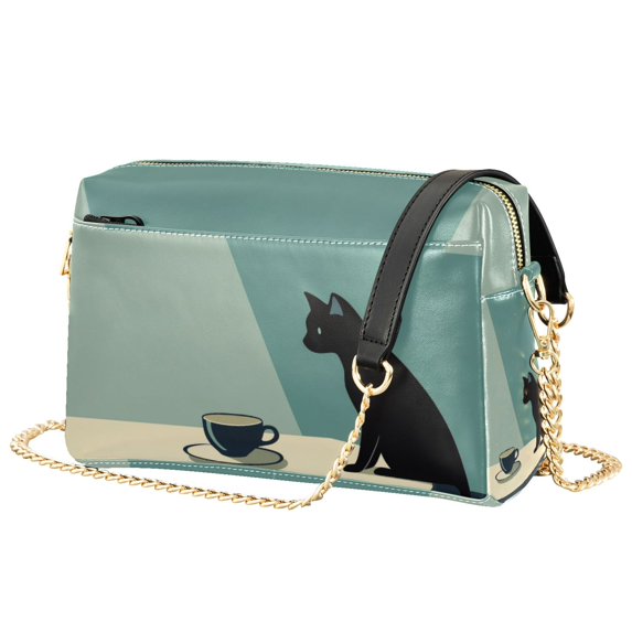 FORMRS Women Crossbody Purse with Chain Strap Vegan Leather Shoulder Handbag, Black Cat
