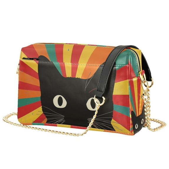 FORMRS Women Crossbody Purse with Chain Strap Vegan Leather Shoulder Handbag, Black Cat