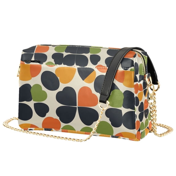 FORMRS Women Crossbody Purse with Chain Strap Vegan Leather Shoulder Handbag, Black Clover Pattern
