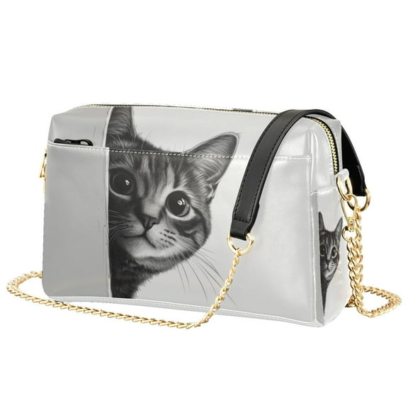 FORMRS Women Crossbody Purse with Chain Strap Vegan Leather Shoulder Handbag, Black Cute Cat
