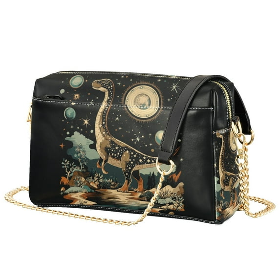 FORMRS Women Crossbody Purse with Chain Strap Vegan Leather Shoulder Handbag, Black Dinosaur