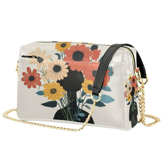 FORMRS Women Crossbody Purse with Chain Strap Vegan Leather Shoulder Handbag, Black Flowers
