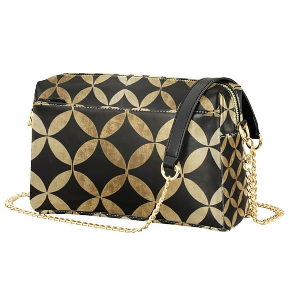 FORMRS Women Crossbody Purse with Chain Strap Vegan Leather Shoulder Handbag, Black Geometric