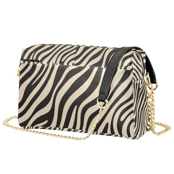 FORMRS Women Crossbody Purse with Chain Strap Vegan Leather Shoulder Handbag, Black Lines