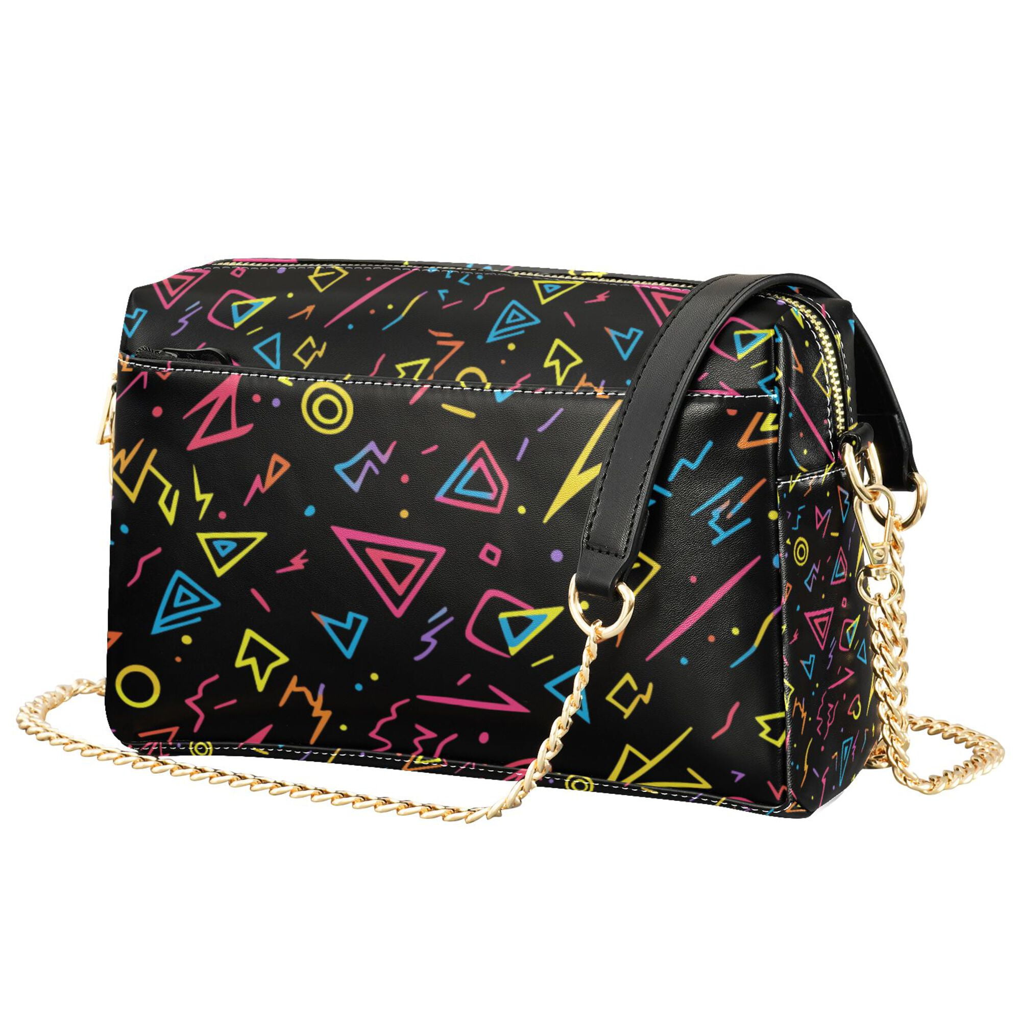 FORMRS Women Crossbody Purse with Chain Strap Vegan Leather Shoulder Handbag, Black Neon Lightning