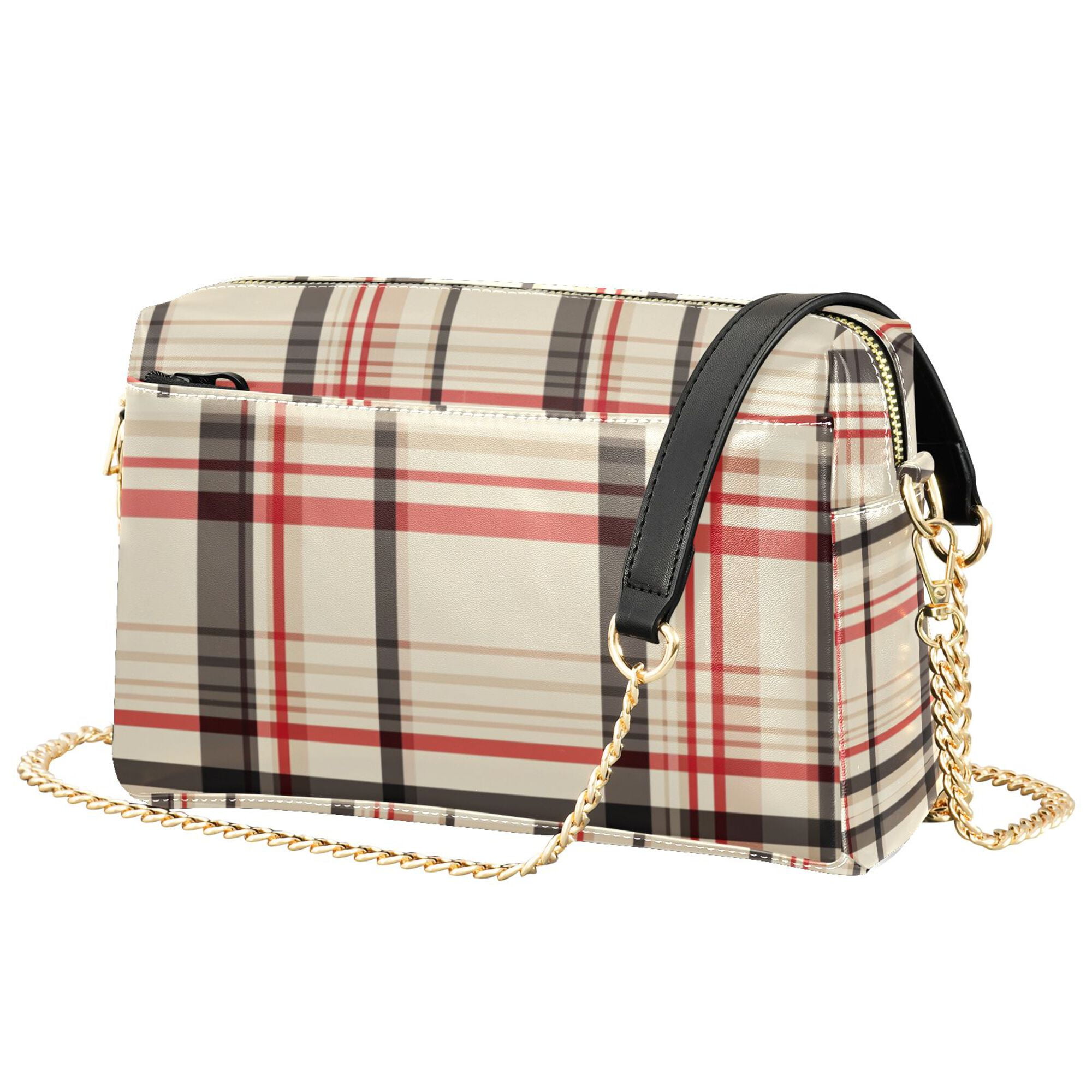 FORMRS Women Crossbody Purse with Chain Strap Vegan Leather Shoulder Handbag, Black Tartan