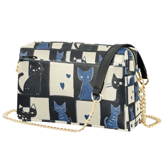 FORMRS Women Crossbody Purse with Chain Strap Vegan Leather Shoulder Handbag, Black and Blue Cat