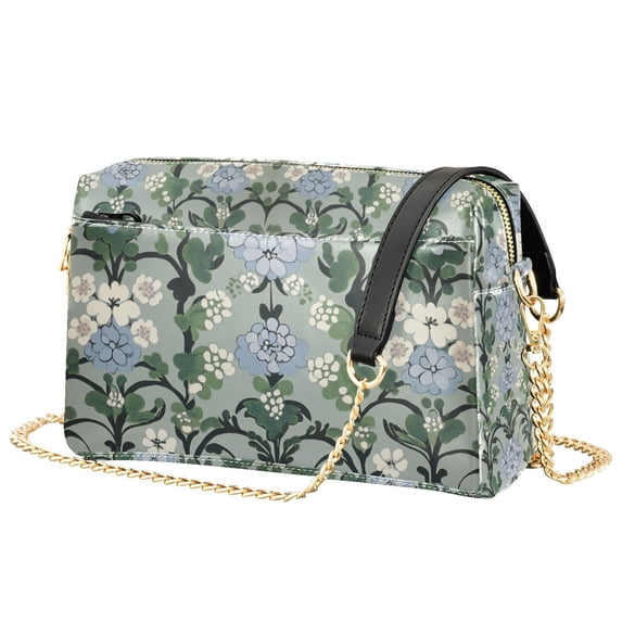 FORMRS Women Crossbody Purse with Chain Strap Vegan Leather Shoulder Handbag, Blue Blossom