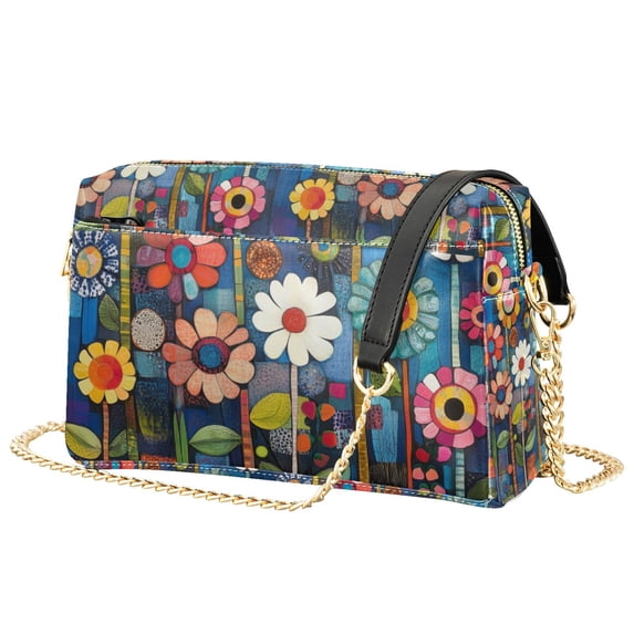 FORMRS Women Crossbody Purse with Chain Strap Vegan Leather Shoulder Handbag, Blue Colorful Flowers