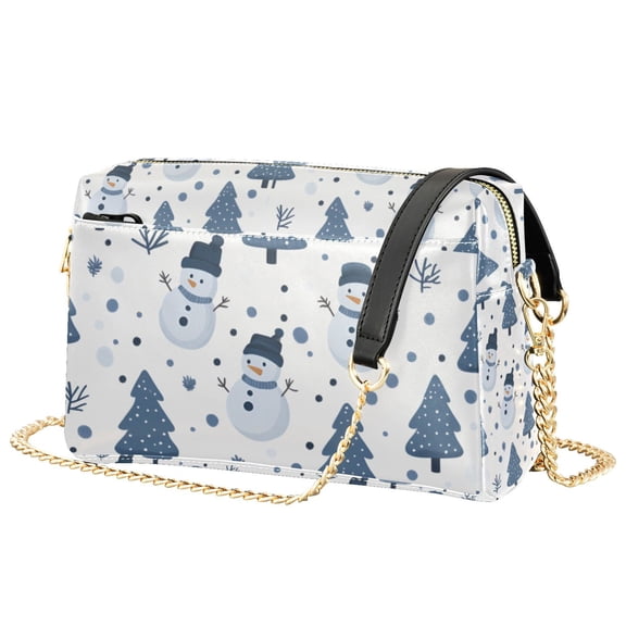 FORMRS Women Crossbody Purse with Chain Strap Vegan Leather Shoulder Handbag, Blue Cute Snowmen