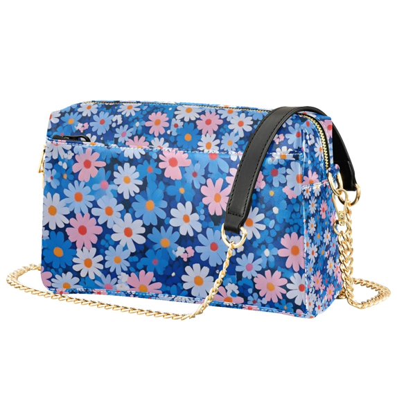 FORMRS Women Crossbody Purse with Chain Strap Vegan Leather Shoulder Handbag, Blue Daisy