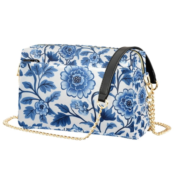FORMRS Women Crossbody Purse with Chain Strap Vegan Leather Shoulder Handbag, Blue Floral Pattern