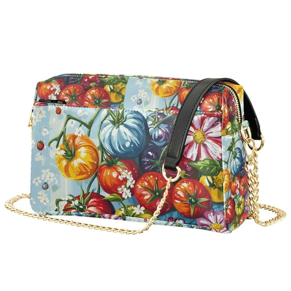 FORMRS Women Crossbody Purse with Chain Strap Vegan Leather Shoulder Handbag, Blue Floral Tomatoes