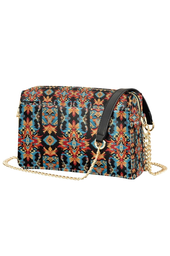 Women Crossbody Purse with Chain Strap Vegan Leather Shoulder Handbag, Blue Geometric