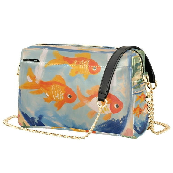 FORMRS Women Crossbody Purse with Chain Strap Vegan Leather Shoulder Handbag, Blue Goldfish Bowl