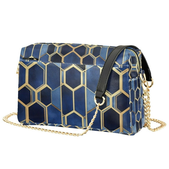 FORMRS Women Crossbody Purse with Chain Strap Vegan Leather Shoulder Handbag, Blue Hexagon Pattern