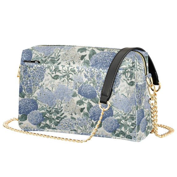 FORMRS Women Crossbody Purse with Chain Strap Vegan Leather Shoulder Handbag, Blue Hydrangeas Pattern