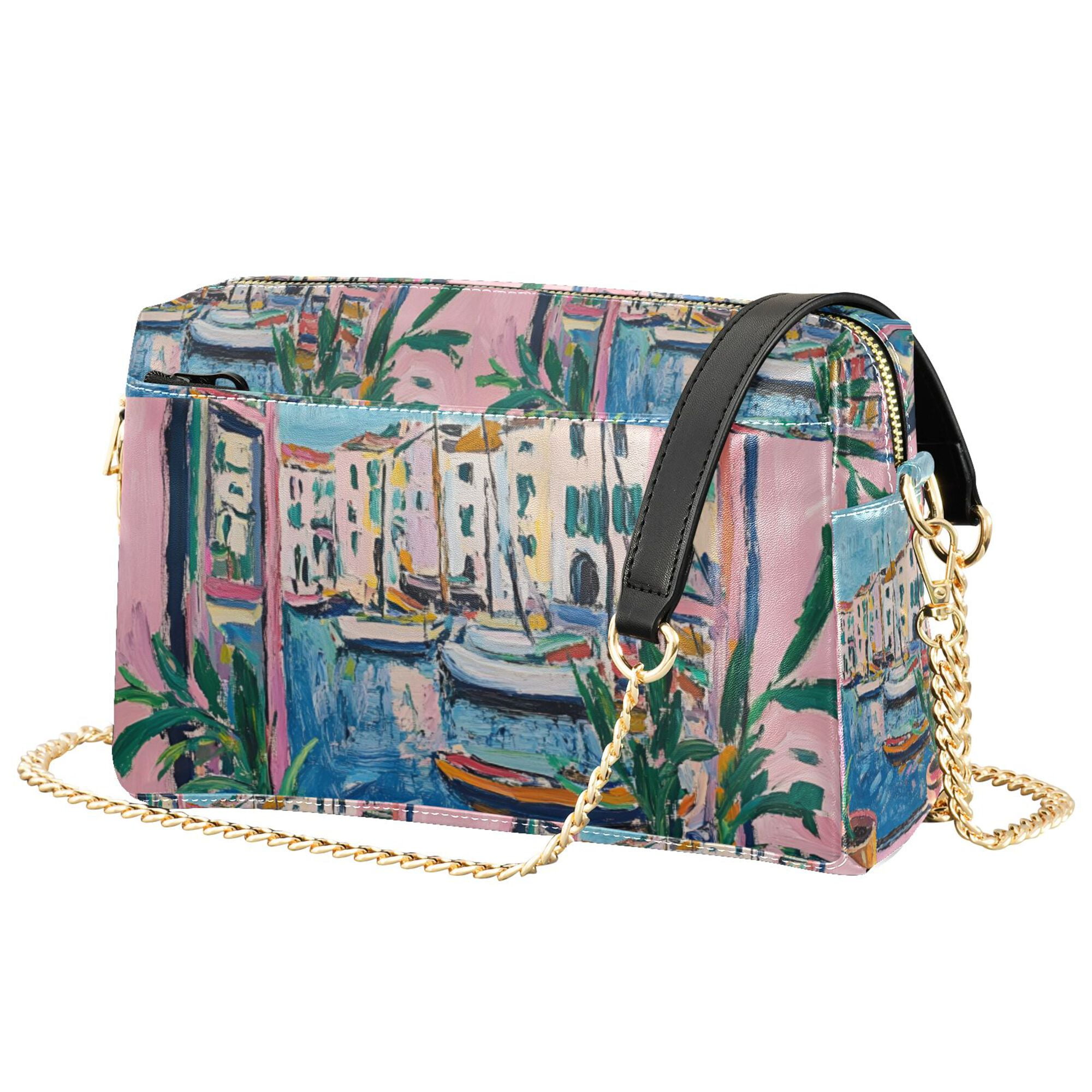 FORMRS Women Crossbody Purse with Chain Strap Vegan Leather Shoulder Handbag, Blue Plants Window