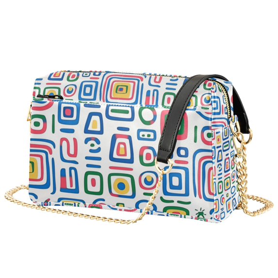 FORMRS Women Crossbody Purse with Chain Strap Vegan Leather Shoulder Handbag, Blue Retro Pattern