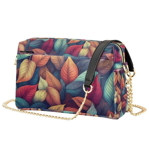 FORMRS Women Crossbody Purse with Chain Strap Vegan Leather Shoulder Handbag, Blue Vibrant Leaves Pattern