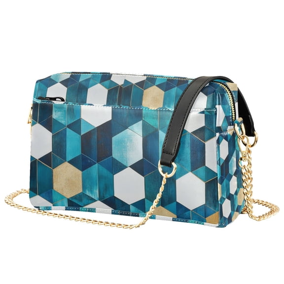 FORMRS Women Crossbody Purse with Chain Strap Vegan Leather Shoulder Handbag, Blue White Geometric Patterns
